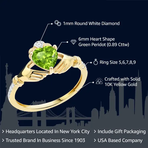 Miniatura 54 de Gem Stone King Anillo de compromiso claddagh celta irlandés de oro amarillo de 10 quilates con piedra preciosa en forma de corazón de 0.236 in