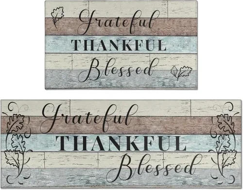 Miniatura 21 de Grateful Thankful Blessed - Juego de 2 alfombras de cocina antideslizantes beige y alfombrillas acolchadas cómodas para cocina, suelo de cocina