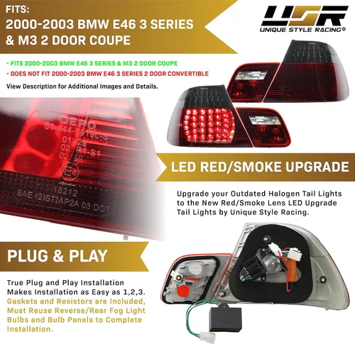 Miniatura 4 de 00-03 E46 2D Luces Traseras - Actualización LED Ahumado de Estilo Europeo Juego de Lámparas Traseras (Izquierda + Derecha, Interior + Exterior)