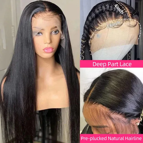 Miniatura 2 de 20 Pulgadas Pelucas de encaje frontal de cabello humano prearrancadas con cabello de bebé 200 de densidad Real cabello humano liso 13x4 HD Pelucas