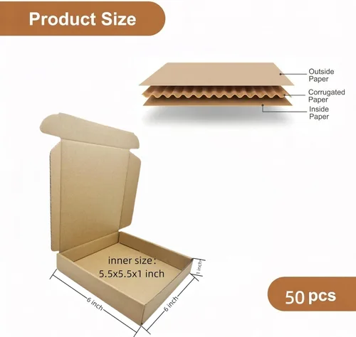 Miniatura 2 de Cajas de envío pequeñas de 6 x 6 x 1 pulgadas, paquete de 50 cajas de envío de cartón corrugado, caja de correo móvil para negocios