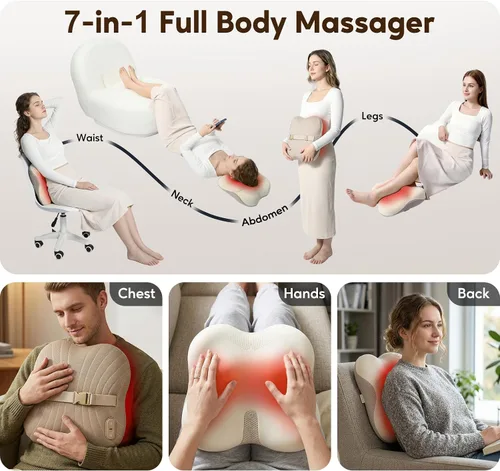 Miniatura 8 de arboleaf Masajeador de espalda para aliviar el dolor, control de aplicación Bluetooth, masaje inalámbrico Shiatsu cuello espalda con calor