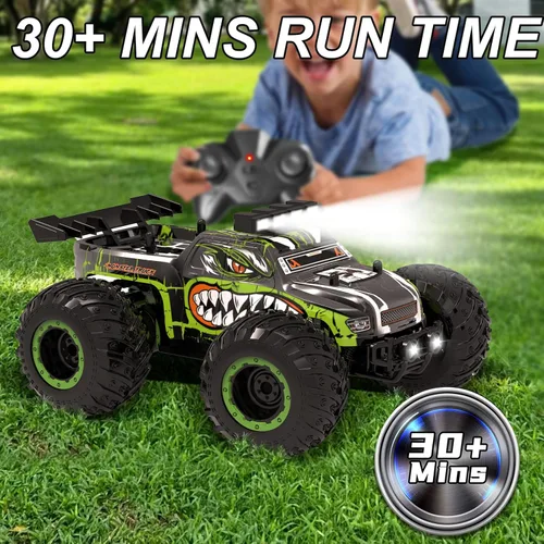 Miniatura 5 de Auto de control remoto para niños, autos RC de alta velocidad de 20 KM/H, todoterreno con 2 faros delanteros y 2 baterías recargables, camión RC