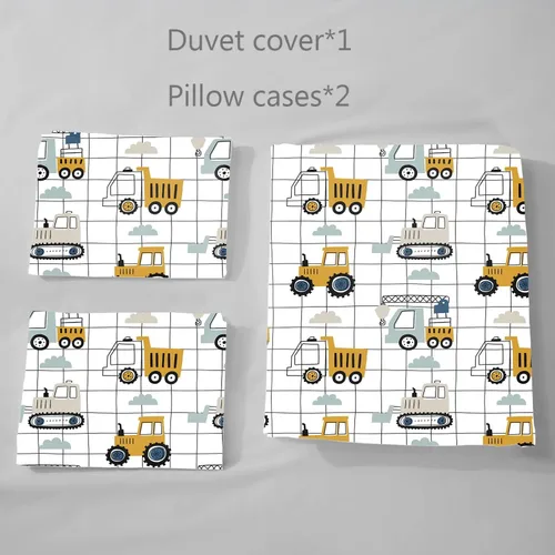 Miniatura 4 de Juego de funda de edredón para niños, camión de construcción, maquinaria, camión, excavadoras, vehículos, caricatura, tractor, juego de ropa de cama