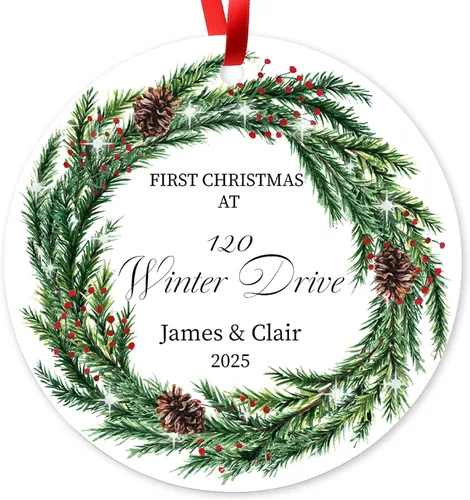 Miniatura 16 de Adorno personalizado para la primera Navidad en nuestro nuevo hogar 2025, adorno de Navidad de dirección de casa nueva, regalos de inauguración