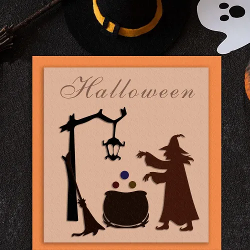 Miniatura 4 de Escoba de bruja troquelada de metal para hacer tarjetas y decoraciones de Halloween, troqueladas de araña, plantillas y plantilla de relieve