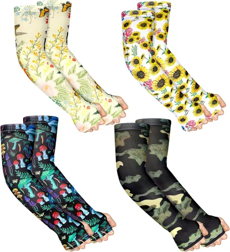 Miniatura 14 de 4 pares de mangas de jardinería antideslizantes para el brazo con agujero para el pulgar, manga solar, mangas refrescantes para los brazos
