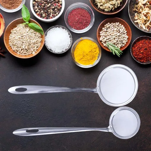 Miniatura 3 de Cuchara de acero inoxidable de 3 pulgadas, colador de alimentos de malla fina, colador de grasa con mango largo para desnatar grasa y espuma, filtro