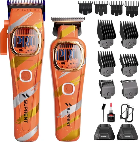 Miniatura 9 de SUPRENT Cortapelos Profesionales para Hombres, juego de cortapelos inalámbricos y recortadora de corte al ras, kit de corte de pelo con velocidad