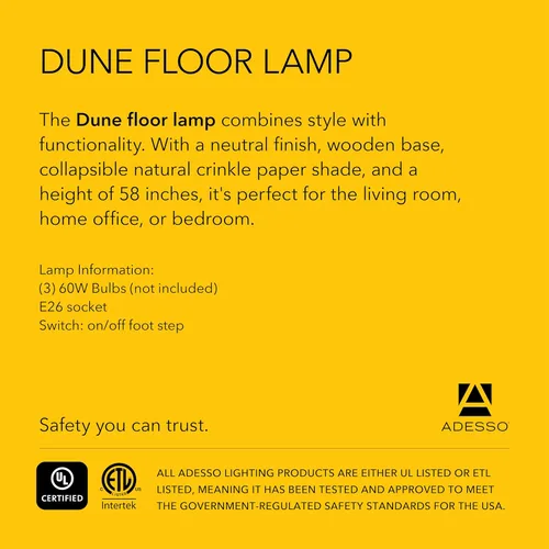 Miniatura 7 de Adesso Lámpara de pie de tres luces, base de madera natural y brillo ajustable, iluminación perfecta para dormitorio, sala de estar y decoración