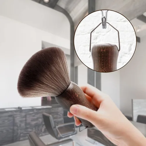 Miniatura 4 de Cepillo de plumero de cuello de peluquero Mango de madera con gancho para corte de cabello... (cepillo de cuello+cepillo de peine negro)