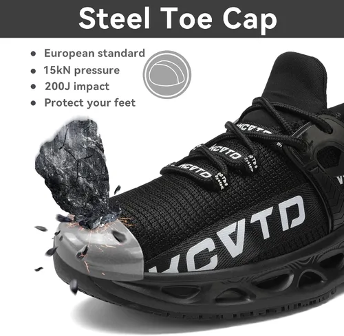 Miniatura 2 de KCVTD Zapatos de punta de acero para hombres, zapatos de trabajo de seguridad para mujer, zapatos de acero indestructibles, a prueba de pinchazos