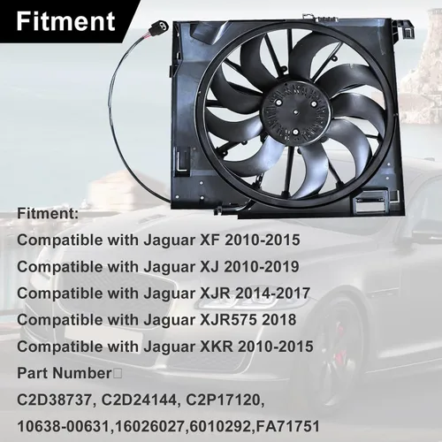 Miniatura 2 de SecosAutoparts Ventilador de refrigeración del radiador del motor compatible con Jaguar XF 2010-2015 XJ 2010-2019 XJR 2014-2017 XJR575 2018 XKR