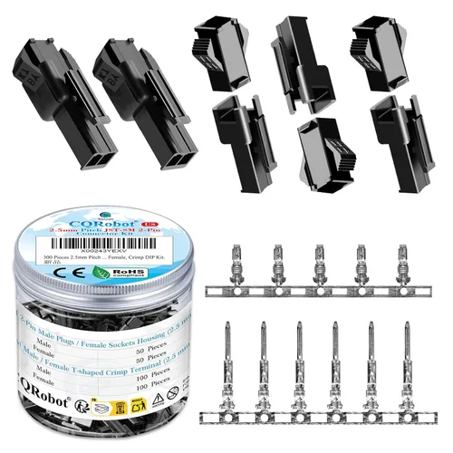 Miniatura 50 de CQRobot JST EL 4.5 mm de paso 2 pines conector electrónico IC macho, enchufes hembra carcasa y kit de terminales de crimpado en T macho/hembra. 50