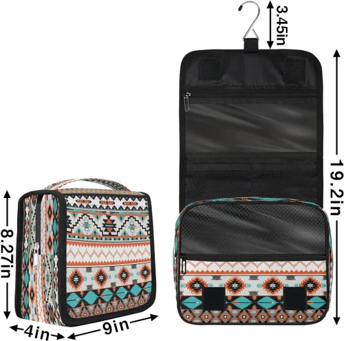 Miniatura 2 de Bolsa de aseo étnica azteca colgante, bolsa de cosméticos de viaje geométrica, bolsa organizadora de maquillaje, bolsa de lavado portátil con gancho