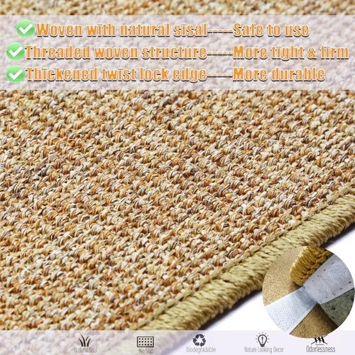 Miniatura 3 de Alfombrilla de rascar para gatos, 23.6 x 15.7 pulgadas, rascadores de sisal natural para gatos de interior con cintas de velcro, tapete para rascar