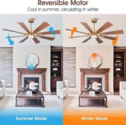 Miniatura 7 de Ventiladores de techo dorados de 60 pulgadas con luces y control remoto, modernos ventiladores de techo grandes para exteriores, para patios, motor