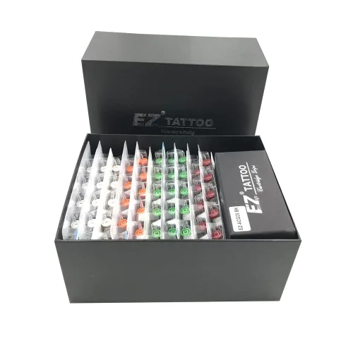 EZ 100 agujas de cartucho de tatuaje Revolution surtidas 3RL 5RL 7RL 5RS 7RS 7M1 9M1 11M1 9CM 15CM con 2 agarres de aluminio agujas de tatuaje