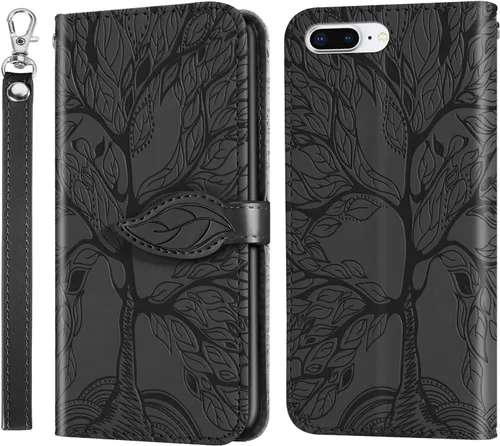 Funda tipo cartera para iPhone 7 Plus/iPhone 8 Plus con portador de tarjetas/ranura, cuero PU con tapa plegable [Cierre magnético][Correa de