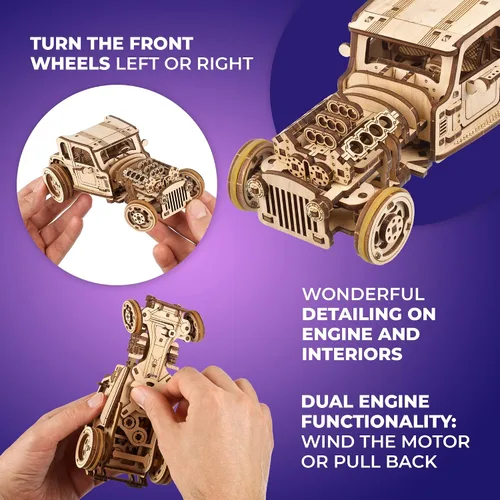 Miniatura 3 de UGEARS Rompecabezas de modelos de coche 3D – Hot Rod Furious Mouse con innovadores motores duales – Rompecabezas de madera 3D para adultos y toda