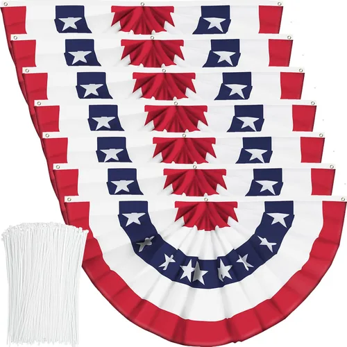 Miniatura 9 de Bandera de abanico plisada de Estados Unidos, bandera patriótica en forma de medio abanico con cabecera de lona y ojales de latón para decoración