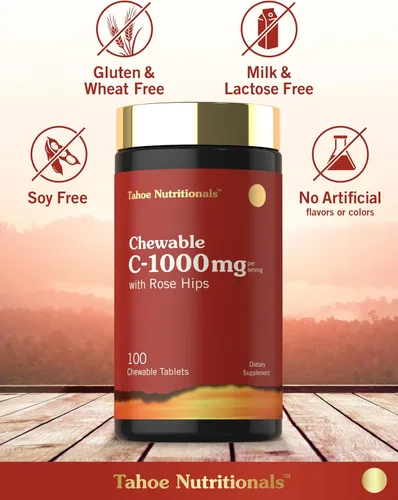 Miniatura 5 de Carlyle Masticables de vitamina C 1000 mg 100 tabletas Sabor naranja natural Suplemento vegetariano, sin OMG y sin gluten Tahoe