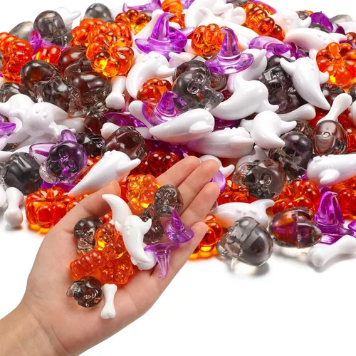 120 piezas de sombreros de bruja pequeños de calabaza acrílica, cabeza de calavera, huesos de esqueleto, lindos adornos de fantasma, mini acrílico