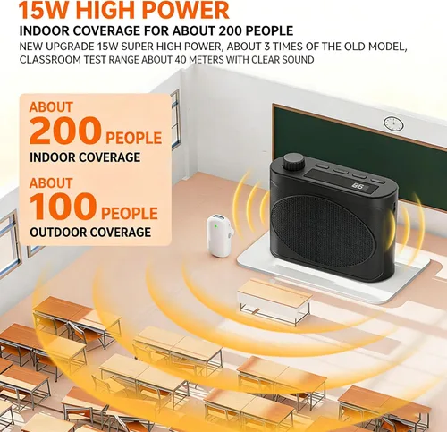 Miniatura 6 de Amplificador de voz inalámbrico, micrófono Lavalier Bluetooth con chip de reducción de ruido y magnético, para aula de enseñanza, reuniones y Negro