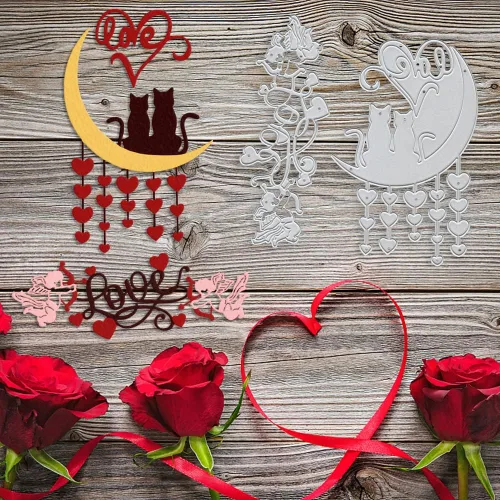 Miniatura 5 de Troqueles de metal para el día de San Valentín y luna, para hacer tarjetas, palabras de amor de Cupido, troqueles de corte de corazón