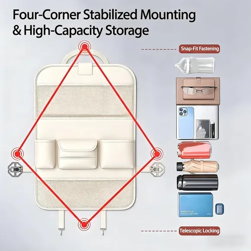Miniatura 6 de Organizador universal plegable para asiento trasero de automóvil con bandeja de mesa, protector de respaldo de asiento de automóvil con soporte