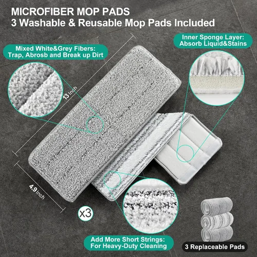 Miniatura 8 de JOYMOOP Juego de mopa y cubo con escurridor, mopa y cubo de piso plano sin manos, mopa de 60" con 3 almohadillas de microfibra reutilizables, uso