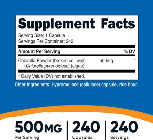Miniatura 2 de Nutricost Chlorella Cápsulas 500 mg, 240 cápsulas vegetarianas - Sin OMG y sin gluten