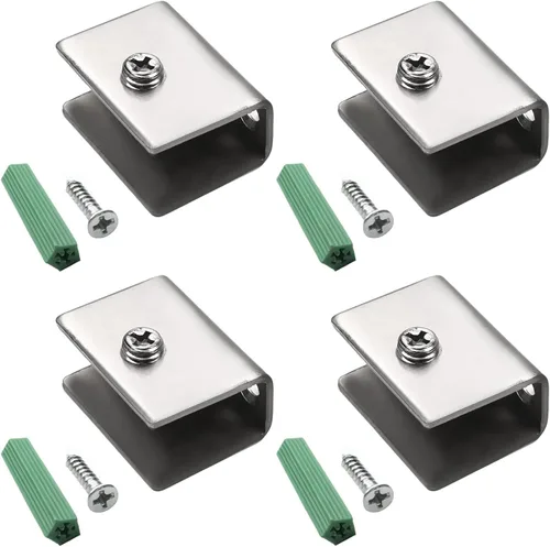 Miniatura 11 de MroMax 12PCS 1.1" x 0.87" x 0.47" (LxWxH) Soporte de estante de vidrio semicírculo ajustable acero inoxidable puerta gabinete clip plateado