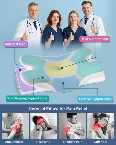 Miniatura 2 de Almohada Cervical para Alivio del Dolor de Cuello - Almohada Ergonómica para Dormir de Lado, Almohada de Espuma Viscoelástica con Contorno
