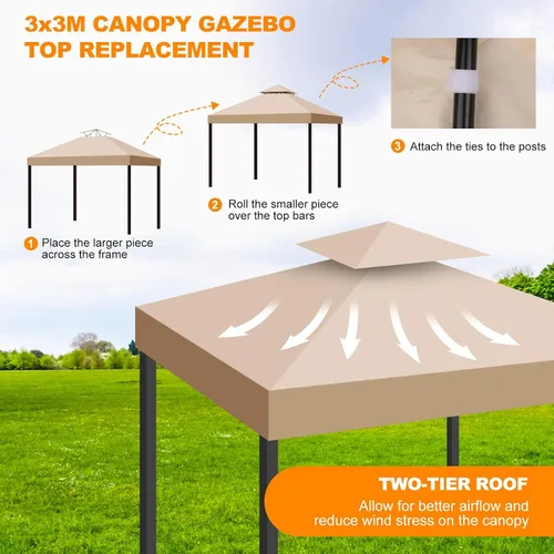 Miniatura 4 de Cubierta superior de repuesto para toldo de 10 x 10 pies, doble capa ventilada, para marco de glorieta de exterior estándar de 10 x 10 pies