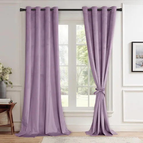 Miniatura 62 de JIUZHEN - Cortinas de terciopelo gris de 63 pulgadas opacas para sala de estar - Cortinas gruesas de terciopelo con ojales para ventana