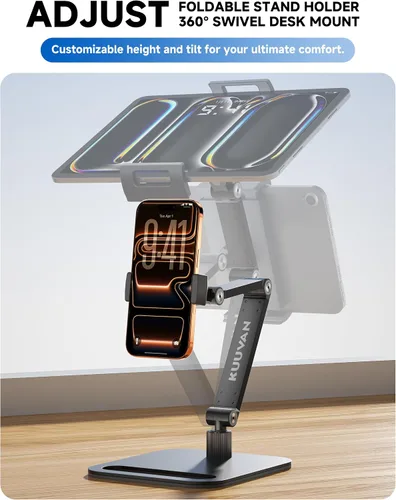 Miniatura 4 de Soporte para tableta para iPad, soporte de monitor portátil para 15.6 pulgadas, 17.3 pulgadas Aluminum Alloy Foldable Arm Mount with 360° Swivel