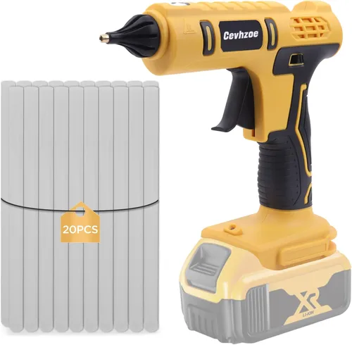 Pistola de pegamento caliente inalámbrica para batería DeWalt de iones de litio de 20 V con 20 barras de pegamento de 0.43 pulgadas y boquilla de