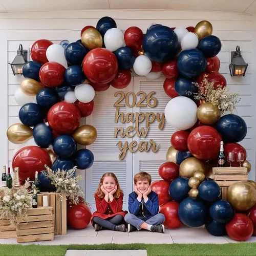 Miniatura 8 de Arco de globos rojo, blanco y azul, doble relleno, kit de guirnalda de globos de látex dorado con látex dorado para cumpleaños, 4 de julio, Rojo