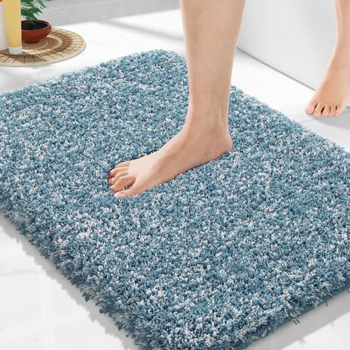 Miniatura 127 de Yimobra Alfombra de baño de felpa esponjosa, súper lanuda suave, cómoda, antideslizante, absorbente de agua, alfombra de baño de microfibra que se