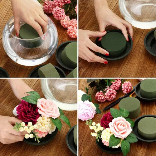 Miniatura 5 de 20 piezas de espuma floral redonda, bloque de espuma verde húmeda, bloque de espuma floral para floristería húmeda, suministros para arreglos