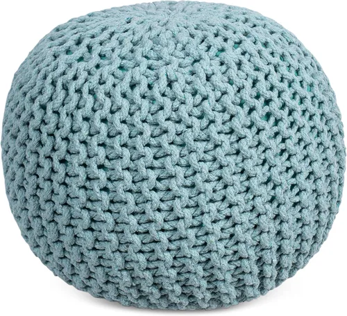 Miniatura 9 de BIRDROCK HOME Puf redondo otomano Taburete de pie trenzado de algodón con relleno de bolsa de frijoles Reposapiés bohemio para sala de estar