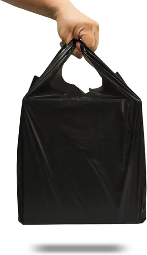 Miniatura 6 de Bolsas grandes para camisetas en relieve color negro liso (400 unidades), 12 x 7 x 22 pulgadas, 17 micrófonos, bolsas negras con asa, a granel