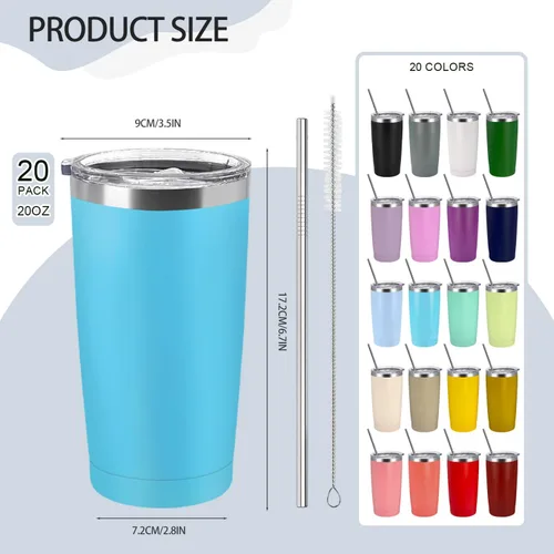 Miniatura 2 de YOUKE OLA Paquete de 20 vasos de acero inoxidable a granel de 20 onzas, taza de viaje aislada al vacío, taza de café con recubrimiento en polvo
