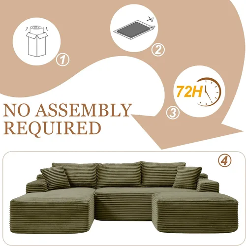 Miniatura 8 de Sofá modular Cloud de 108 pulgadas, moderno sofá deshuesado con otomana móvil, sofá modular de asiento profundo, sofás esquineros de pana para sala