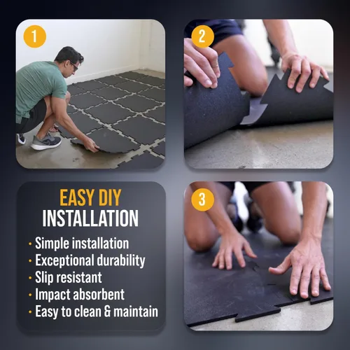 Miniatura 3 de Rubber King - 10 azulejos entrelazados de 19" x 19" x 0.236 in, azulejos de goma 100% reciclada, tapete de ejercicio para gimnasio en casa, azulejos