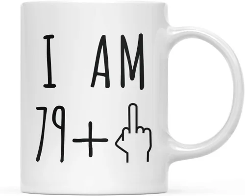 Miniatura 74 de Andaz Press Divertida taza de café de 11 onzas, regalo de broma de cumpleaños, I Am 49 + 1 dedo medio, 1 paquete, ideas de regalo de cumpleaños 50