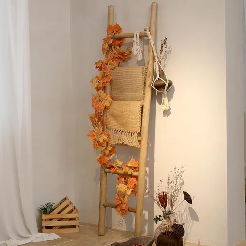 Miniatura 4 de FUIN Escalera de madera de 6 pies totalmente montada, para sala de estar, decorativa, para pared, inclinada, granja, soporte para colcha, toallero