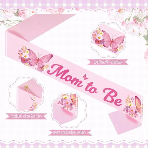 Miniatura 3 de Banda temática de mariposa para baby shower, baby shower, papá y corona de flores rosadas para revelaciones de género, fiesta, baby shower