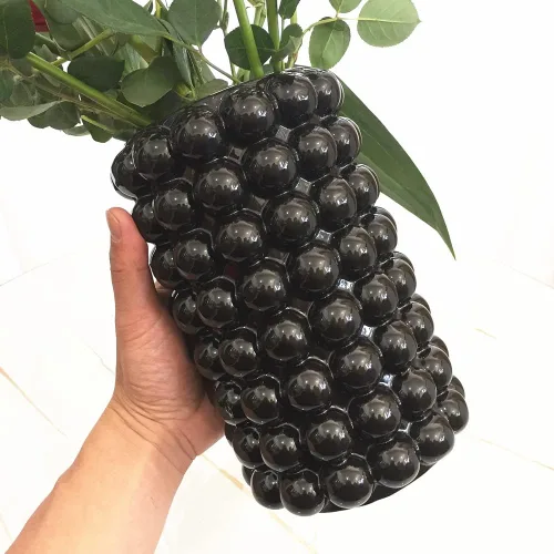 Miniatura 7 de Anding Jarrón de burbujas negras para el día de San Valentín, jarrón de cerámica negra para flores, jarrones altos de cerámica para decoración
